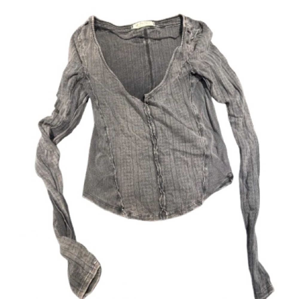 Free People Gray Long Sleeve Top